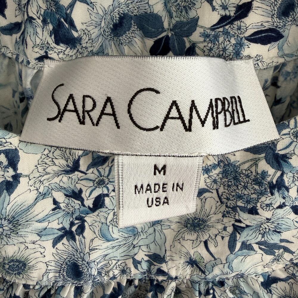 Sara Campbell Dress Medium Floral Puff Sleeve Cottage Prairie Toile De Jouy Boho - Picture 8 of 8